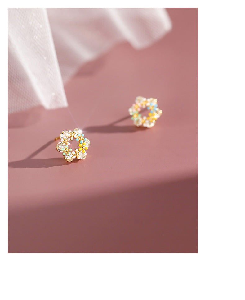 Sweet Style Garlands For Women Stud Earrings Made Of S999 Silver Featuring Epoxy Colour