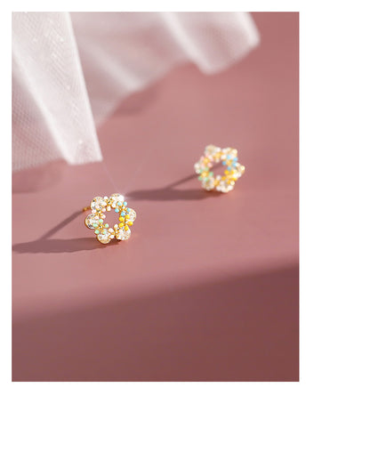 Sweet Style Garlands For Women Stud Earrings Made Of S999 Silver Featuring Epoxy Colour