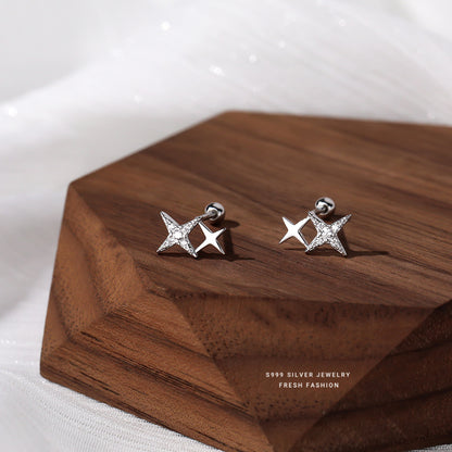 Star Stud Earrings For Women In , Made Of S999 Silver With Platinum Plating