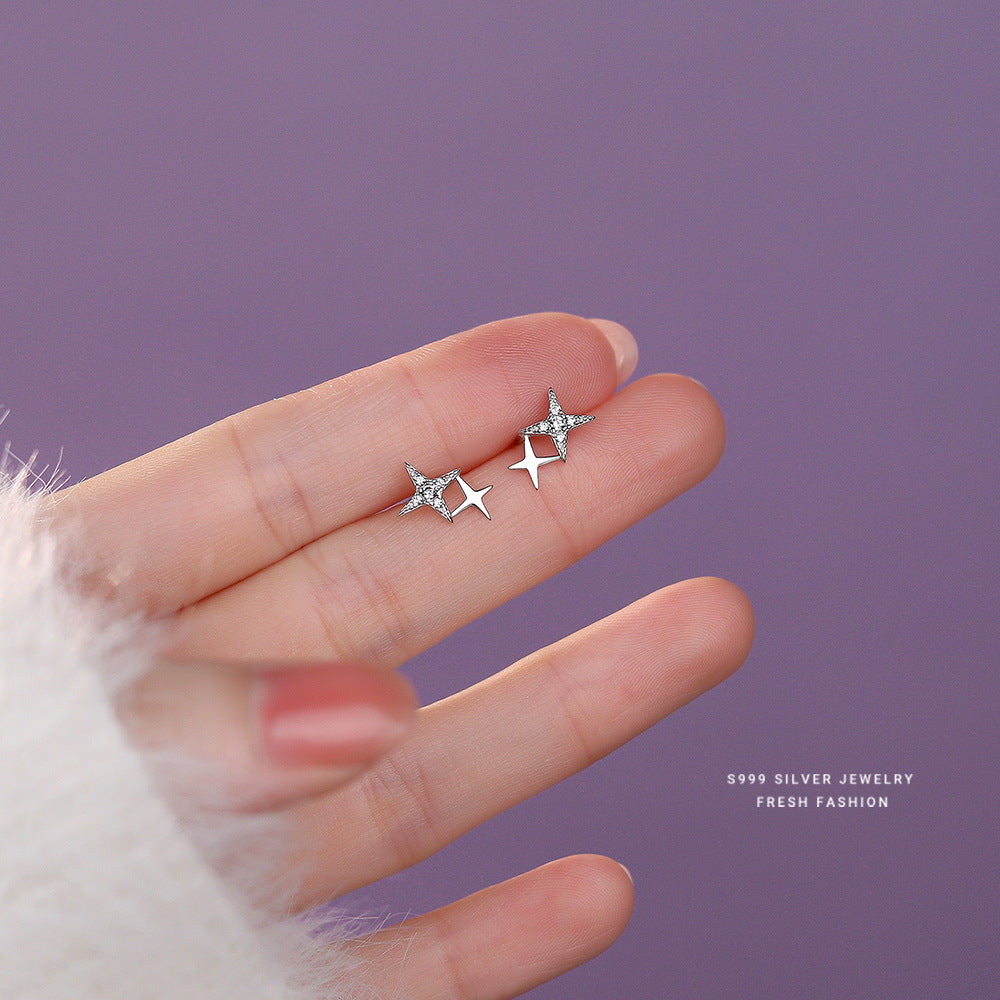 Star Stud Earrings For Women In , Made Of S999 Silver With Platinum Plating