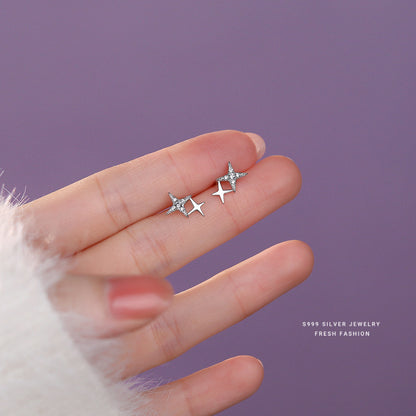 Star Stud Earrings For Women In , Made Of S999 Silver With Platinum Plating