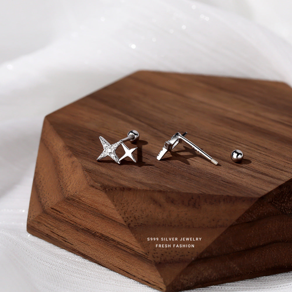 Star Stud Earrings For Women In , Made Of S999 Silver With Platinum Plating