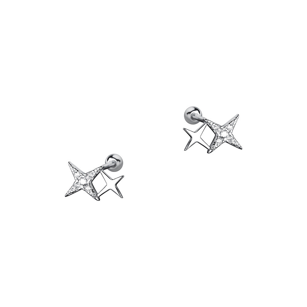 Star Stud Earrings For Women In , Made Of S999 Silver With Platinum Plating