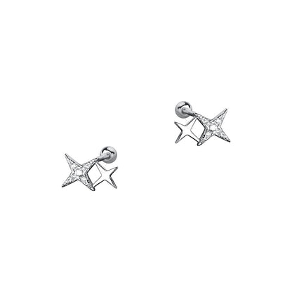 Star Stud Earrings For Women In , Made Of S999 Silver With Platinum Plating