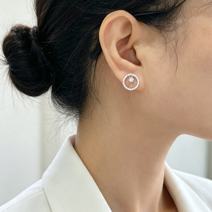 Handmade Geometric Stud Earrings For Women In Brass With Platinum Plated Finish And Zircon Inlay
