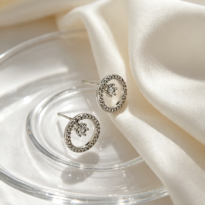 Handmade Geometric Stud Earrings For Women In Brass With Platinum Plated Finish And Zircon Inlay