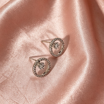 Handmade Geometric Stud Earrings For Women In Brass With Platinum Plated Finish And Zircon Inlay