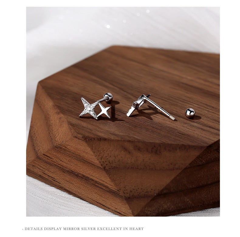 Star Stud Earrings For Women In , Made Of S999 Silver With Platinum Plating