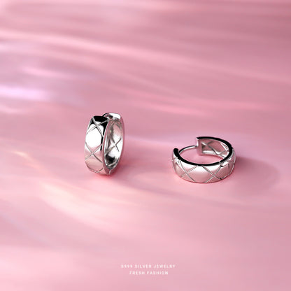 Lingge For Women Simple Style Earrings Made Of S999 Silver In Silver Color, Featuring Elegant Stud Design