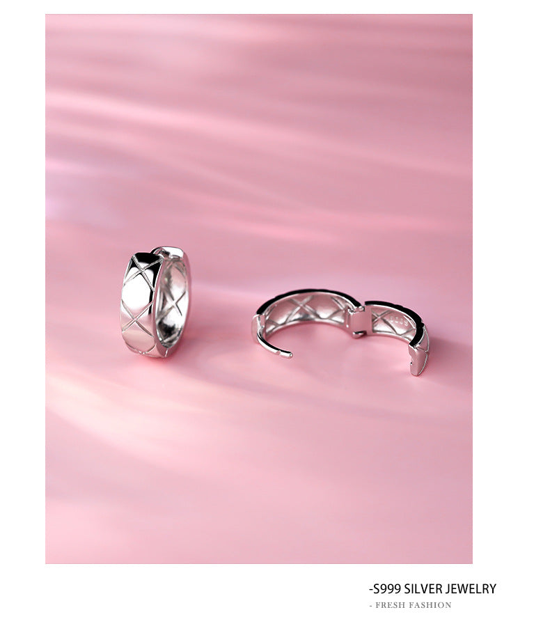 Lingge For Women Simple Style Earrings Made Of S999 Silver In Silver Color, Featuring Elegant Stud Design