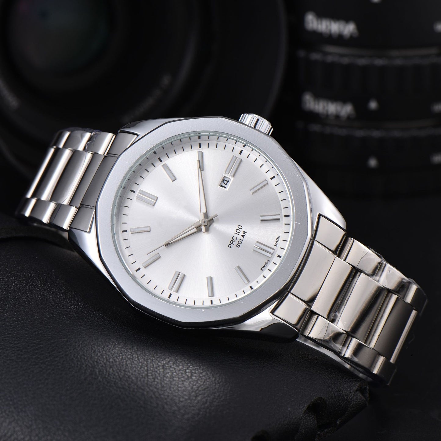 Men's Quartz Watch With Round Dial, Steel Belt Strap, Pin Buckle, And Tempered Glass Mirror