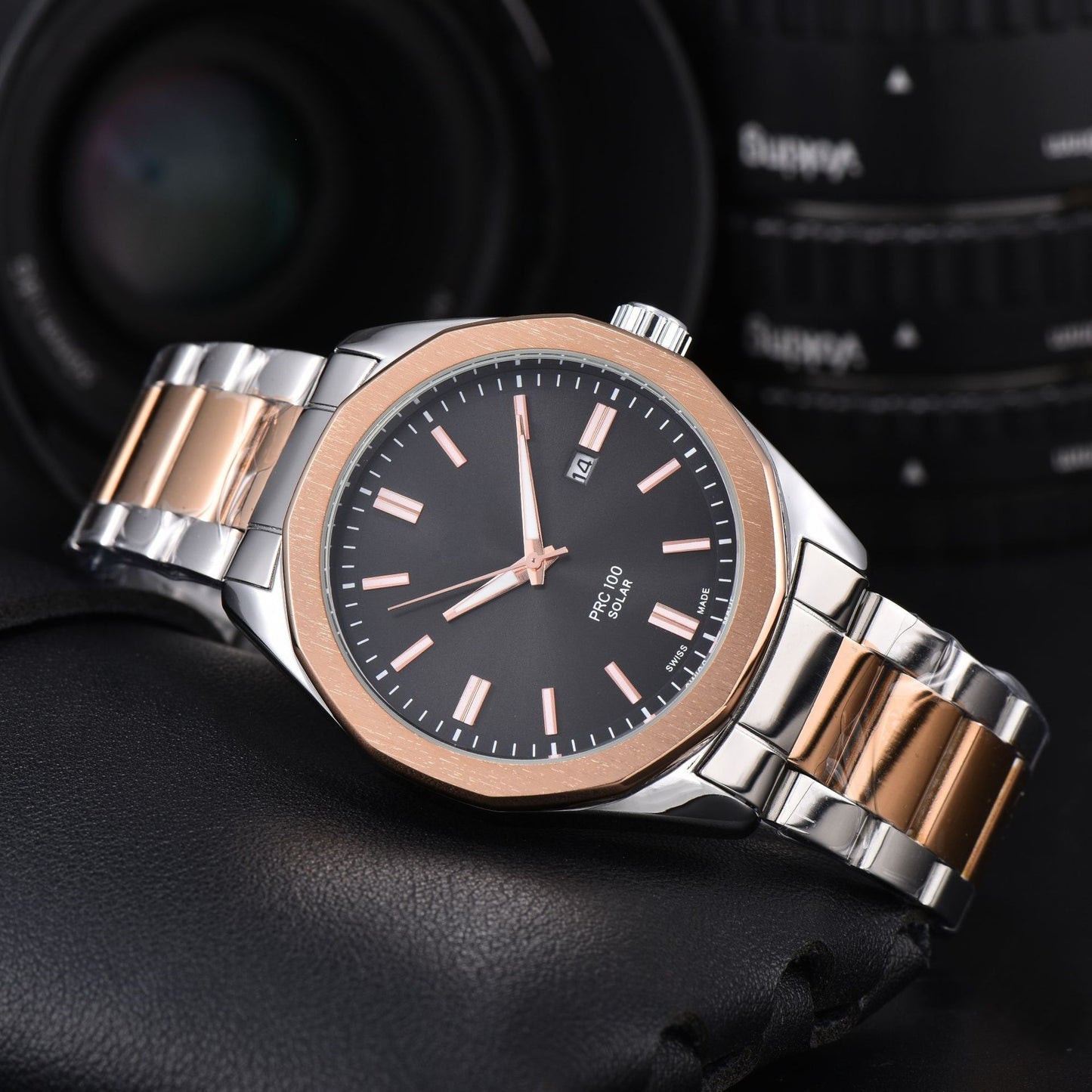 Men's Quartz Watch With Round Dial, Steel Belt Strap, Pin Buckle, And Tempered Glass Mirror