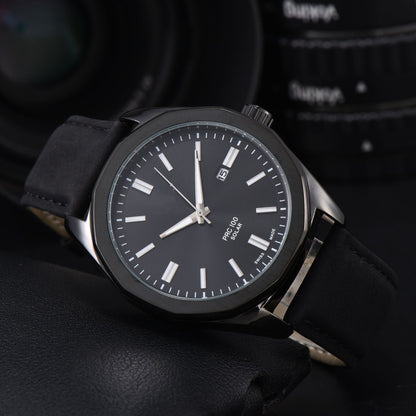 Men's Quartz Watch With Round Dial, Steel Belt Strap, Pin Buckle, And Tempered Glass Mirror