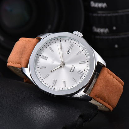 Men's Quartz Watch With Round Dial, Steel Belt Strap, Pin Buckle, And Tempered Glass Mirror