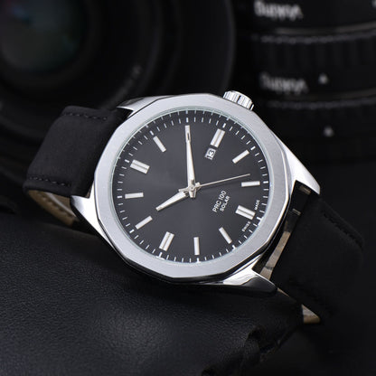 Men's Quartz Watch With Round Dial, Steel Belt Strap, Pin Buckle, And Tempered Glass Mirror