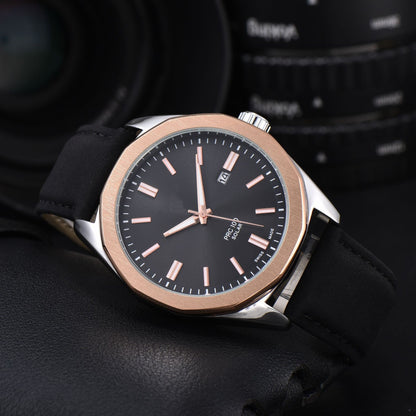 Men's Quartz Watch With Round Dial, Steel Belt Strap, Pin Buckle, And Tempered Glass Mirror