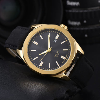 Men's Quartz Watch With Round Dial, Steel Belt Strap, Pin Buckle, And Tempered Glass Mirror
