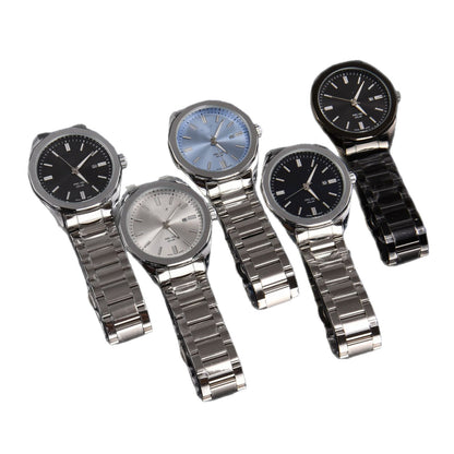 Men's Quartz Watch With Round Dial, Steel Belt Strap, Pin Buckle, And Tempered Glass Mirror
