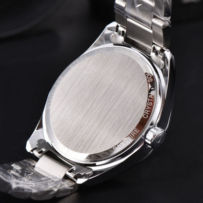 Men's Quartz Watch With Round Dial, Steel Belt Strap, Pin Buckle, And Tempered Glass Mirror