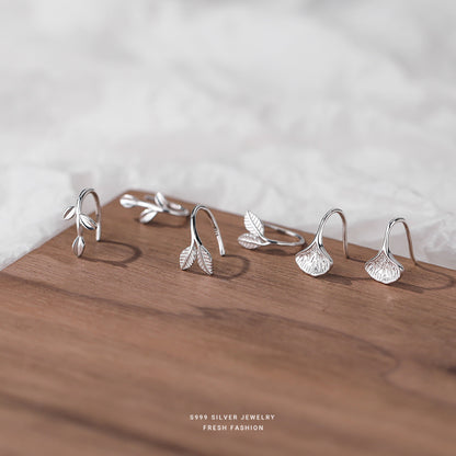 Sweet Leaves Ear Hook For Women In Silver Featuring S999 Silver Material For MAMA Festival