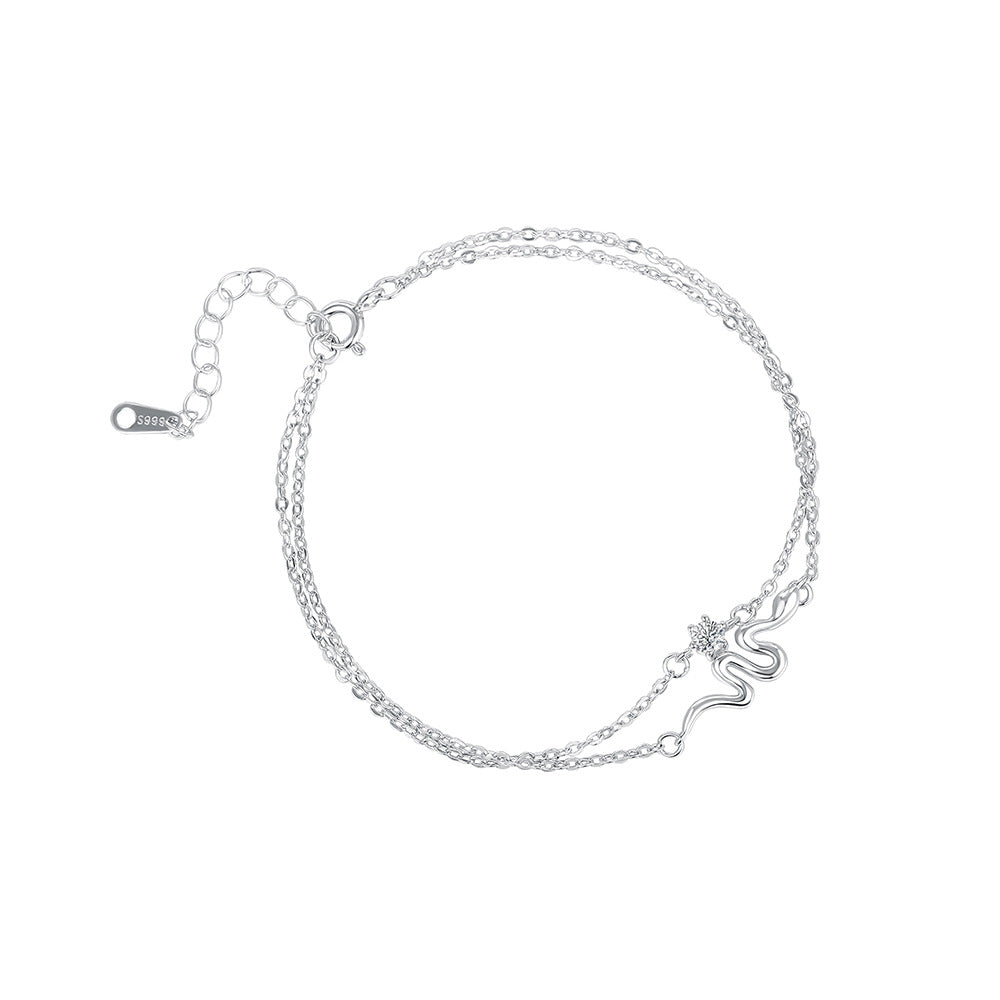 Retro Style Snake Bracelet For Women In Electroplated S999 Silver