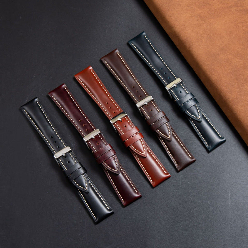 Unisex Retro Watch Strap In Genuine Leather Featuring Totem Pattern, Available In Dyed Black