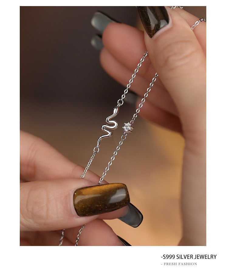 Retro Style Snake Bracelet For Women In Electroplated S999 Silver