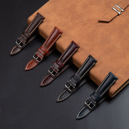Unisex Retro Watch Strap In Genuine Leather Featuring Totem Pattern, Available In Dyed Black
