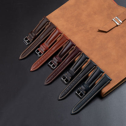 Unisex Retro Watch Strap In Genuine Leather Featuring Totem Pattern, Available In Dyed Black