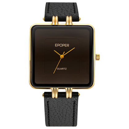 Men's Quartz Watch With Square Dial, Genuine Leather Strap, Tempered Glass Mirror, And Pointer Display Featuring Pin Buckle