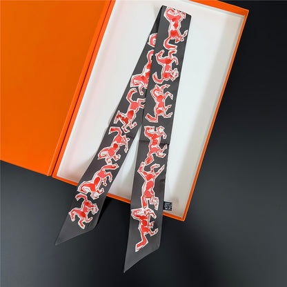 Silk Scarf Featuring Horse Pattern Made Of Polyester, Perfect For Spring