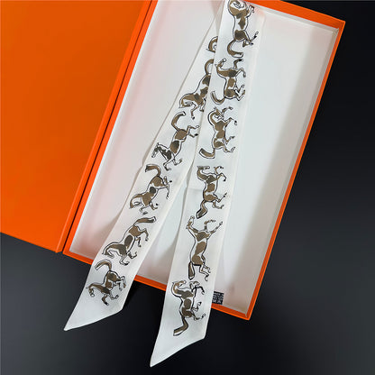 Silk Scarf Featuring Horse Pattern Made Of Polyester, Perfect For Spring