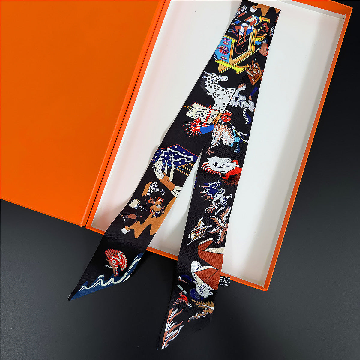 Silk Scarf Featuring Horse Pattern Made Of Polyester, Perfect For Spring
