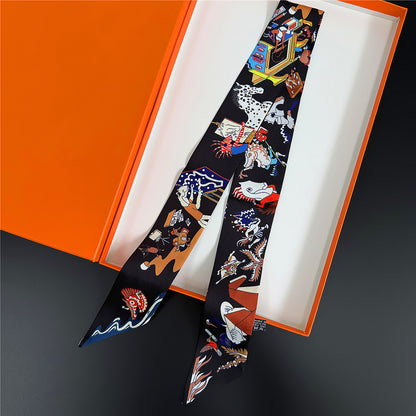 Silk Scarf Featuring Horse Pattern Made Of Polyester, Perfect For Spring