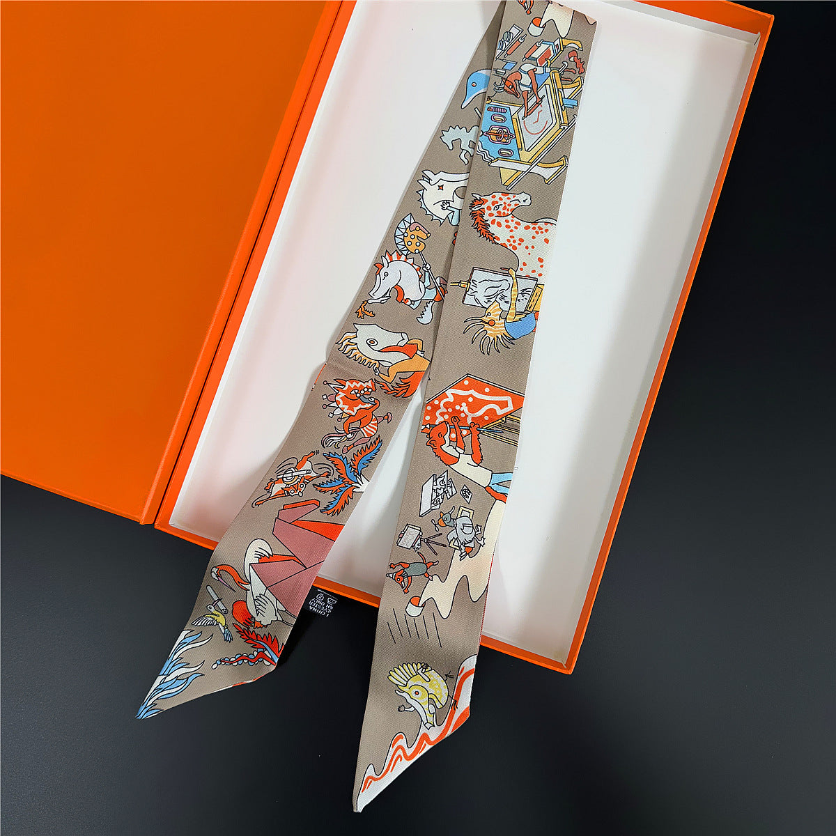 Silk Scarf Featuring Horse Pattern Made Of Polyester, Perfect For Spring