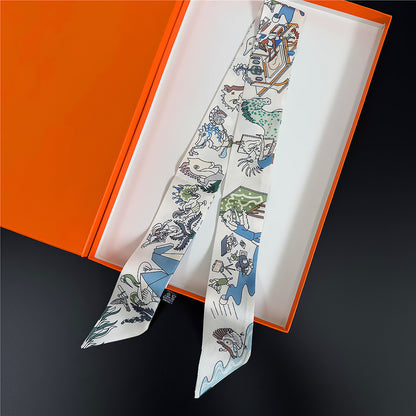 Silk Scarf Featuring Horse Pattern Made Of Polyester, Perfect For Spring
