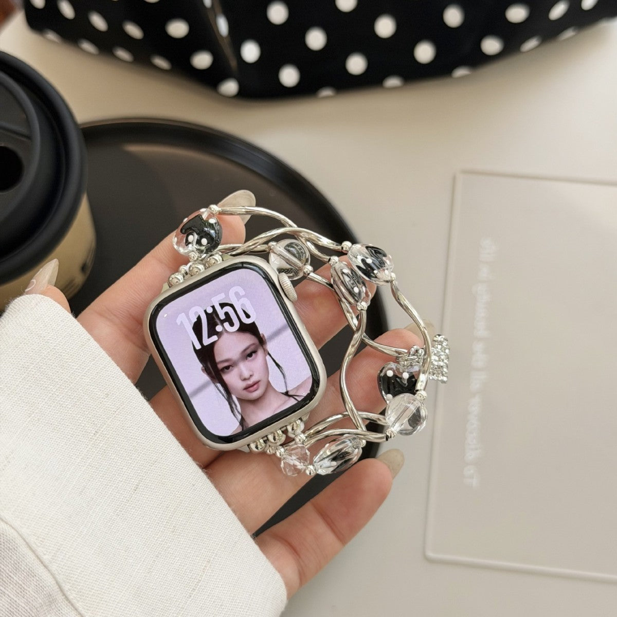 Cute Apple Watch Strap With Artificial Pearl Material Featuring Polka Dot Pattern