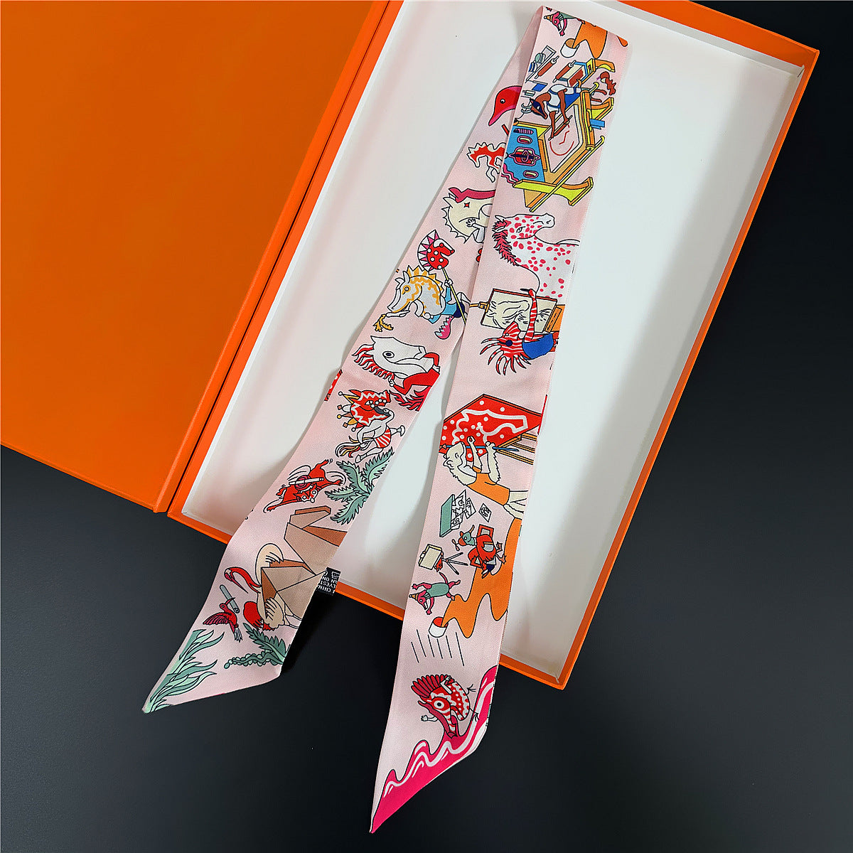 Silk Scarf Featuring Horse Pattern Made Of Polyester, Perfect For Spring