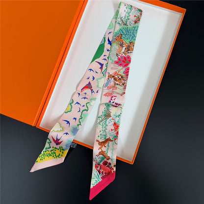 Silk Scarf Featuring Horse Pattern Made Of Polyester, Perfect For Spring