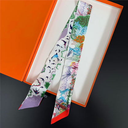 Silk Scarf Featuring Horse Pattern Made Of Polyester, Perfect For Spring