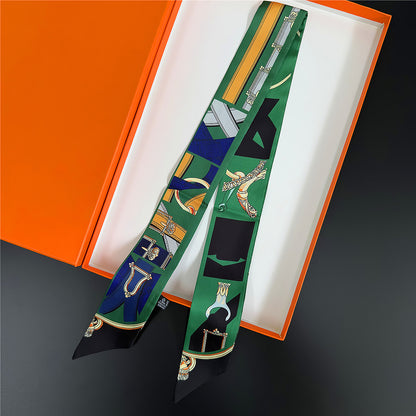 Silk Scarf Featuring Horse Pattern Made Of Polyester, Perfect For Spring