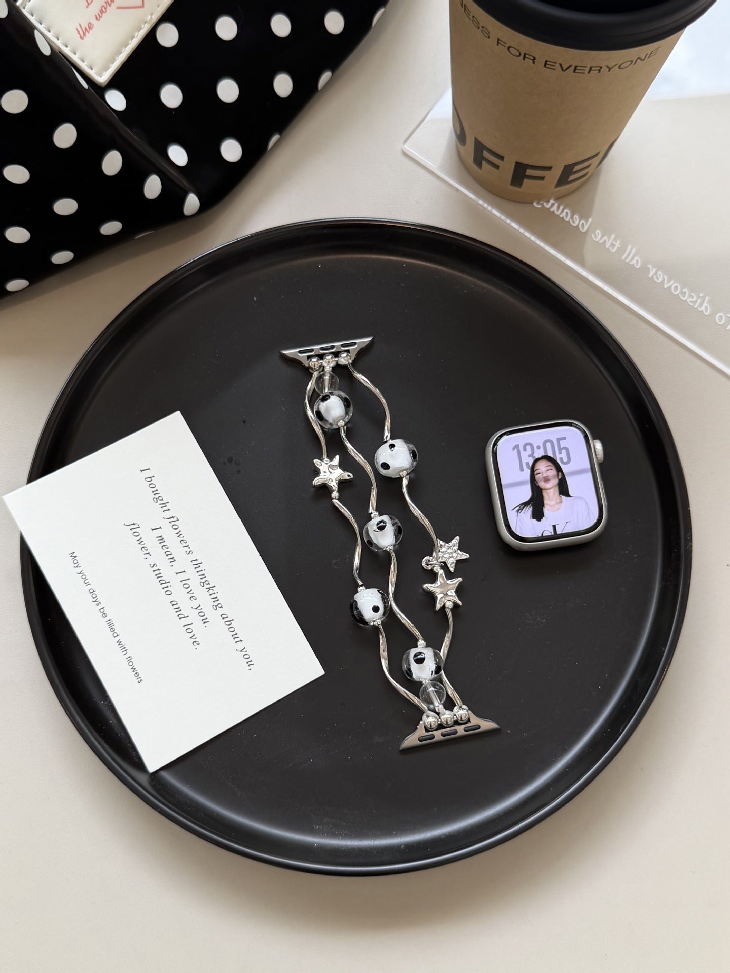 Cute Apple Watch Strap With Artificial Pearl Material Featuring Polka Dot Pattern