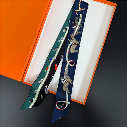 Silk Scarf Featuring Horse Pattern Made Of Polyester, Perfect For Spring