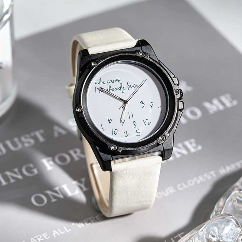 Unisex Quartz Watch With Genuine Leather Strap And Horseshoe Buckle, Round Dial Featuring Tempered Glass And Pointer Display