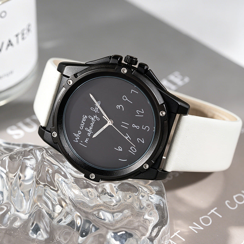 Unisex Quartz Watch With Genuine Leather Strap And Horseshoe Buckle, Round Dial Featuring Tempered Glass And Pointer Display