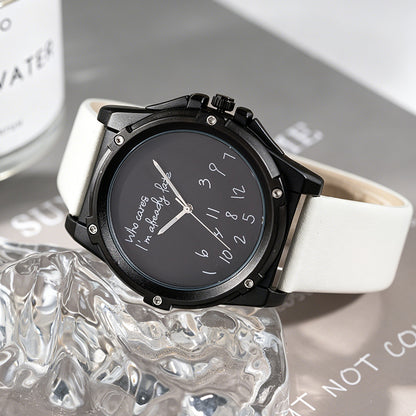 Unisex Quartz Watch With Genuine Leather Strap And Horseshoe Buckle, Round Dial Featuring Tempered Glass And Pointer Display
