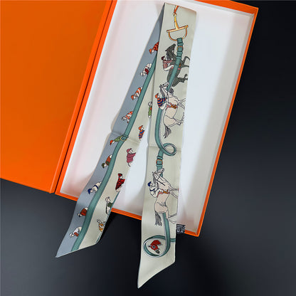 Silk Scarf Featuring Horse Pattern Made Of Polyester, Perfect For Spring