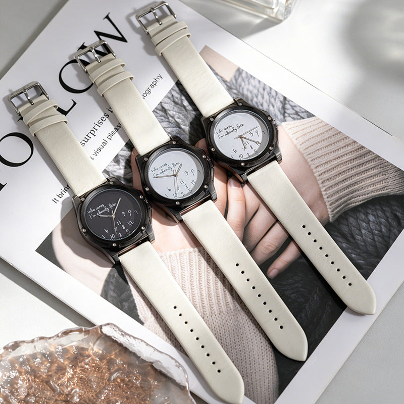 Unisex Quartz Watch With Genuine Leather Strap And Horseshoe Buckle, Round Dial Featuring Tempered Glass And Pointer Display