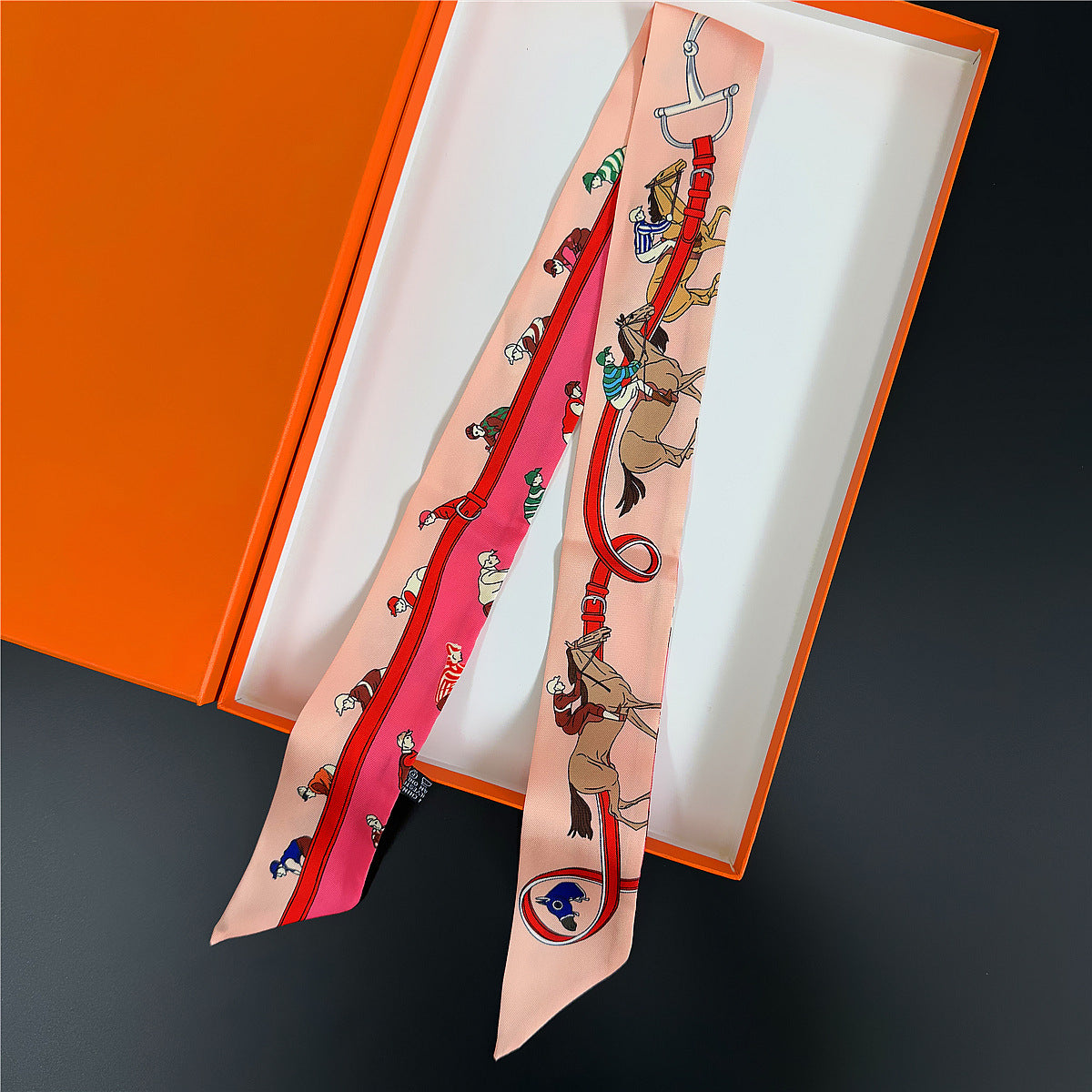 Silk Scarf Featuring Horse Pattern Made Of Polyester, Perfect For Spring