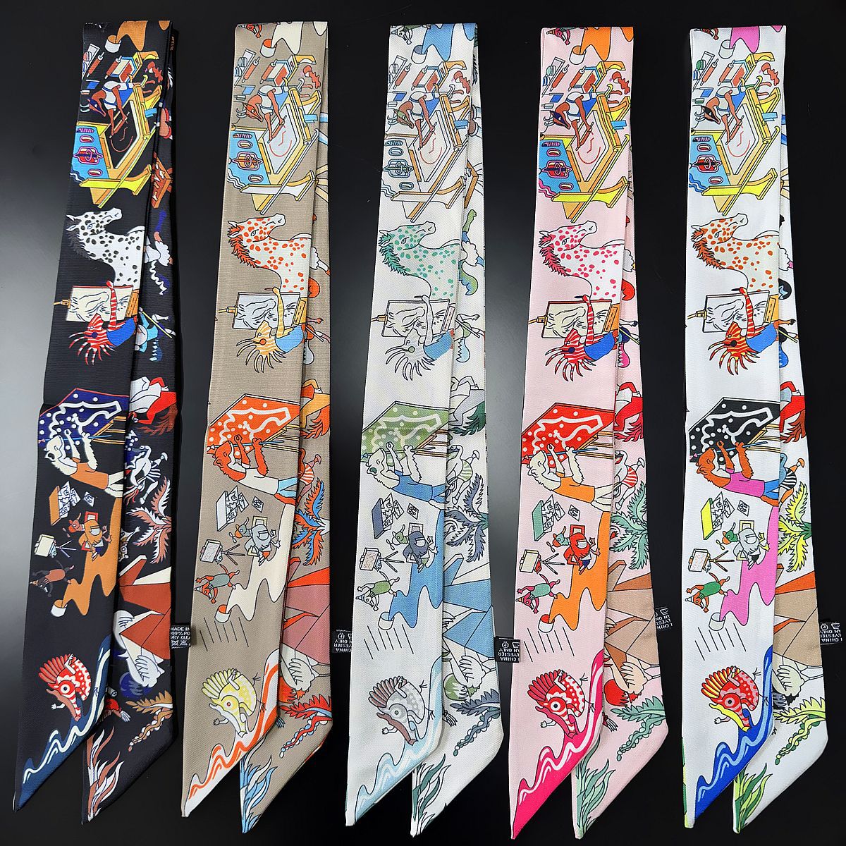 Silk Scarf Featuring Horse Pattern Made Of Polyester, Perfect For Spring